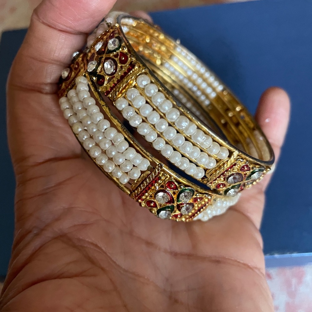 Gold-Tone Pearl & Kundan Multi-Color Bangle